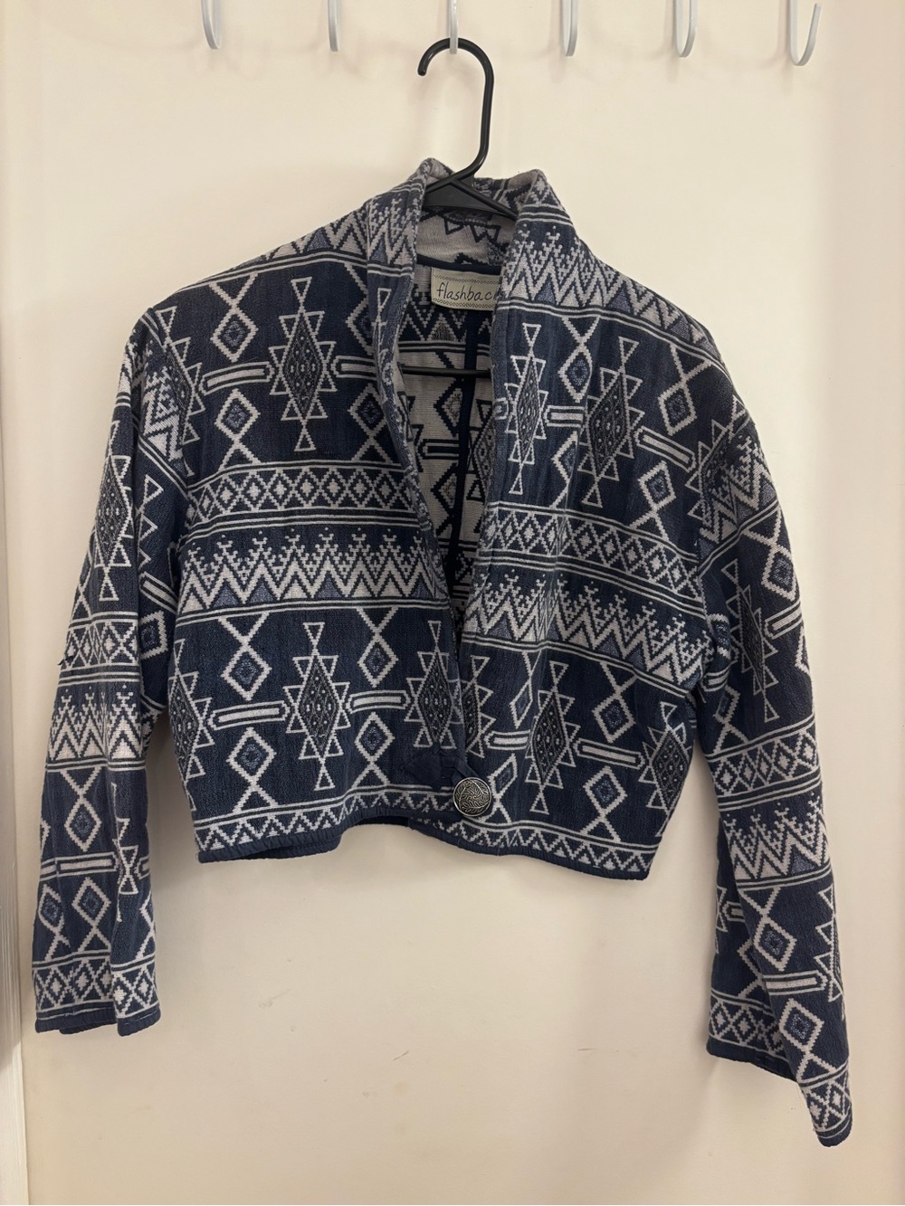 Flashback Navy & White Geometric Cropped Blazer
